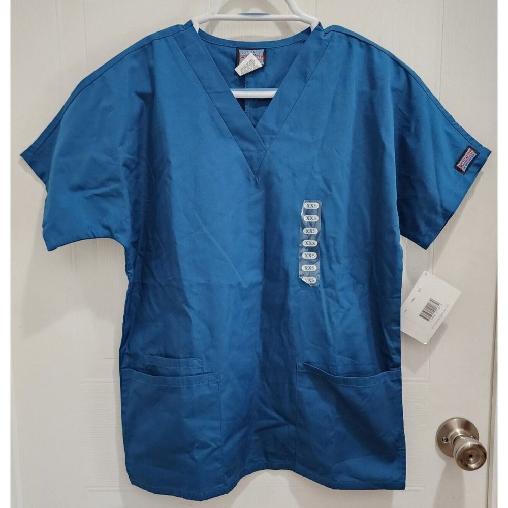 NEW Cherokee‎ Workwear Women's Short Sleeve V Neck Scrub Top 4700 Blue Size XXS